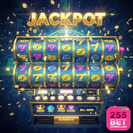 Imagem de uma máquina de slots com o logo 255bet, destaque para jogos de caça-níqueis no site 255bet.